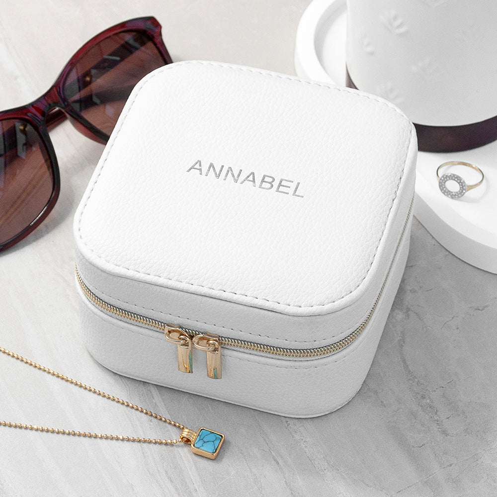 Personalised Personalised Bold Message White Travel Jewellery Case