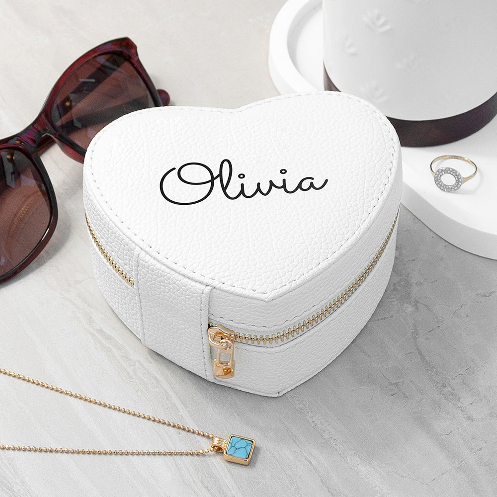 Personalised Personalised White Heart Jewellery Case