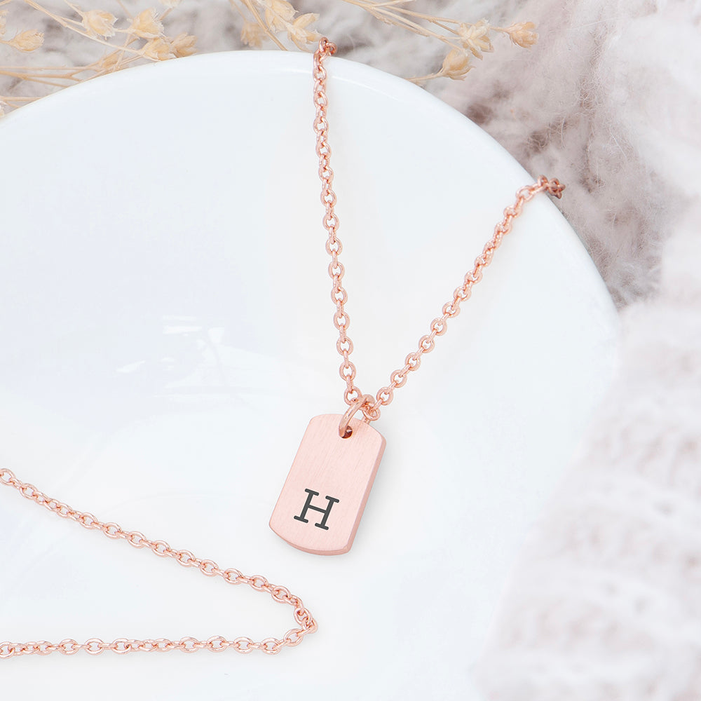 Personalised Personalised Rose Gold Initial Tag Necklace