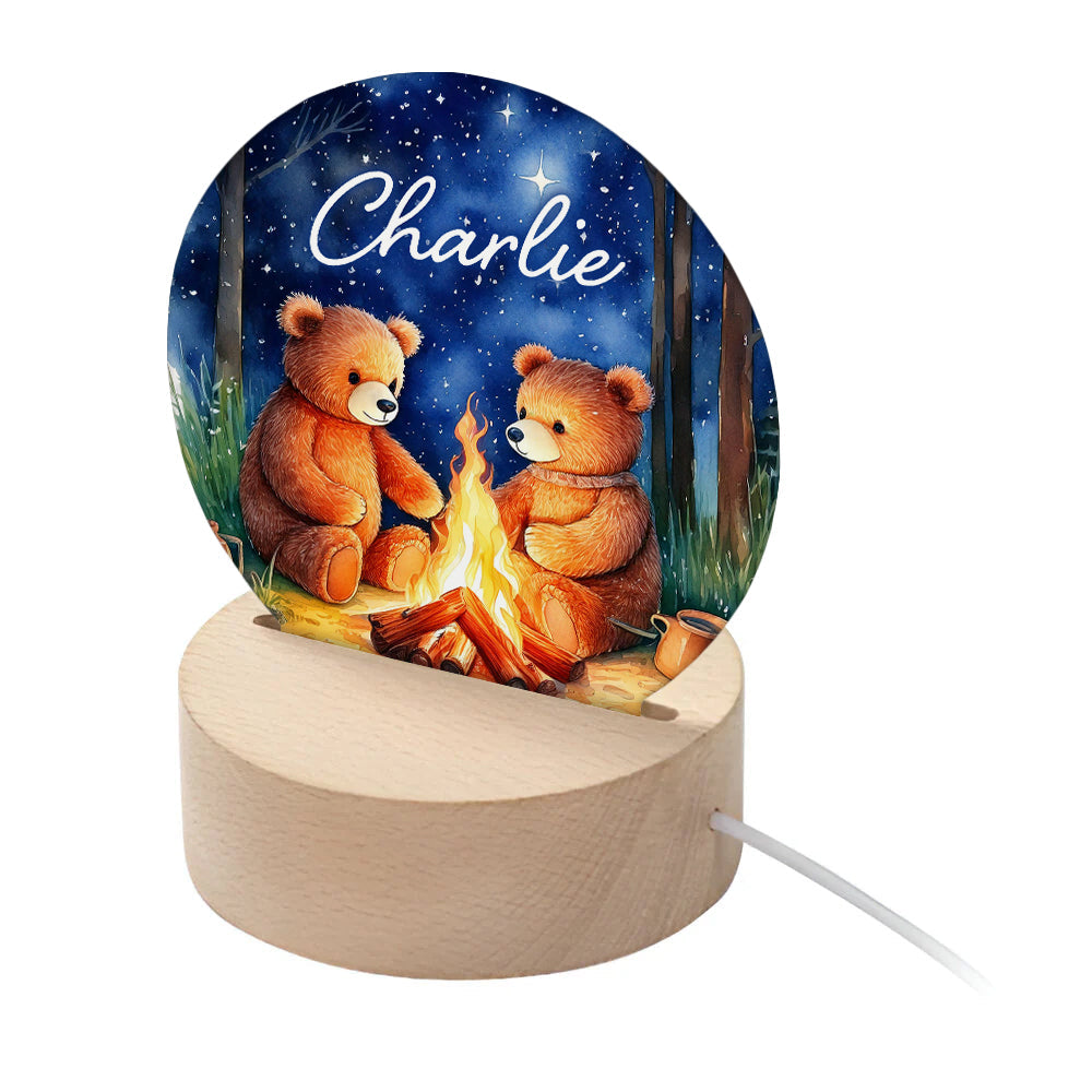 Personalised Personalised Kid's Woodland Teddy Bears LED Night Light