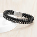 Personalised Personalised Men's Woven Leather and Stainless Steel Bracelet