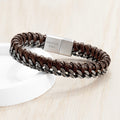 Personalised Personalised Men's Woven Leather and Stainless Steel Bracelet