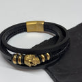 Personalised Personalised Men's Stacked Leather Skull Bracelet