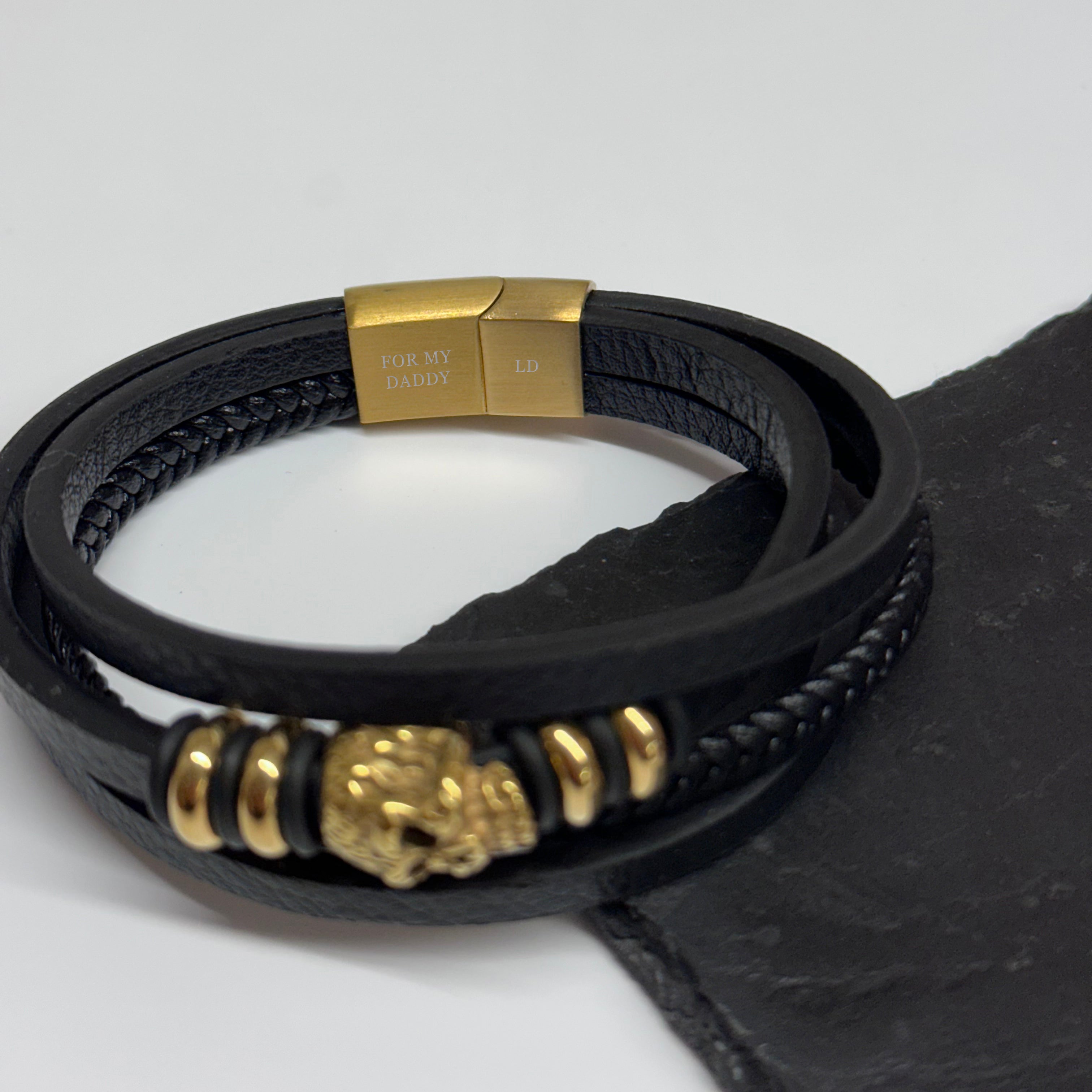 Personalised Personalised Men's Stacked Leather Skull Bracelet