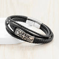 Personalised Personalised Men's Travel Compass Stacked Leather Bracelet