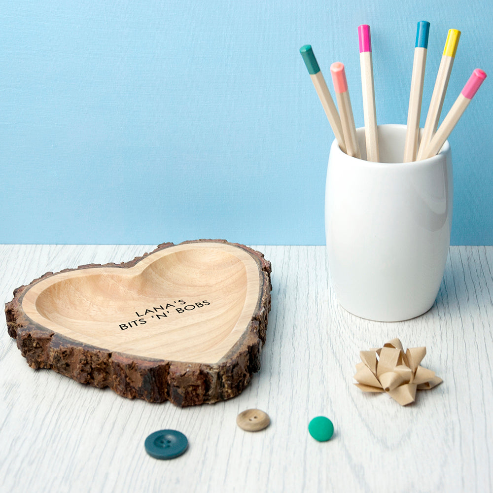 Personalised Rustic Carved Wooden Heart Trinket Dish