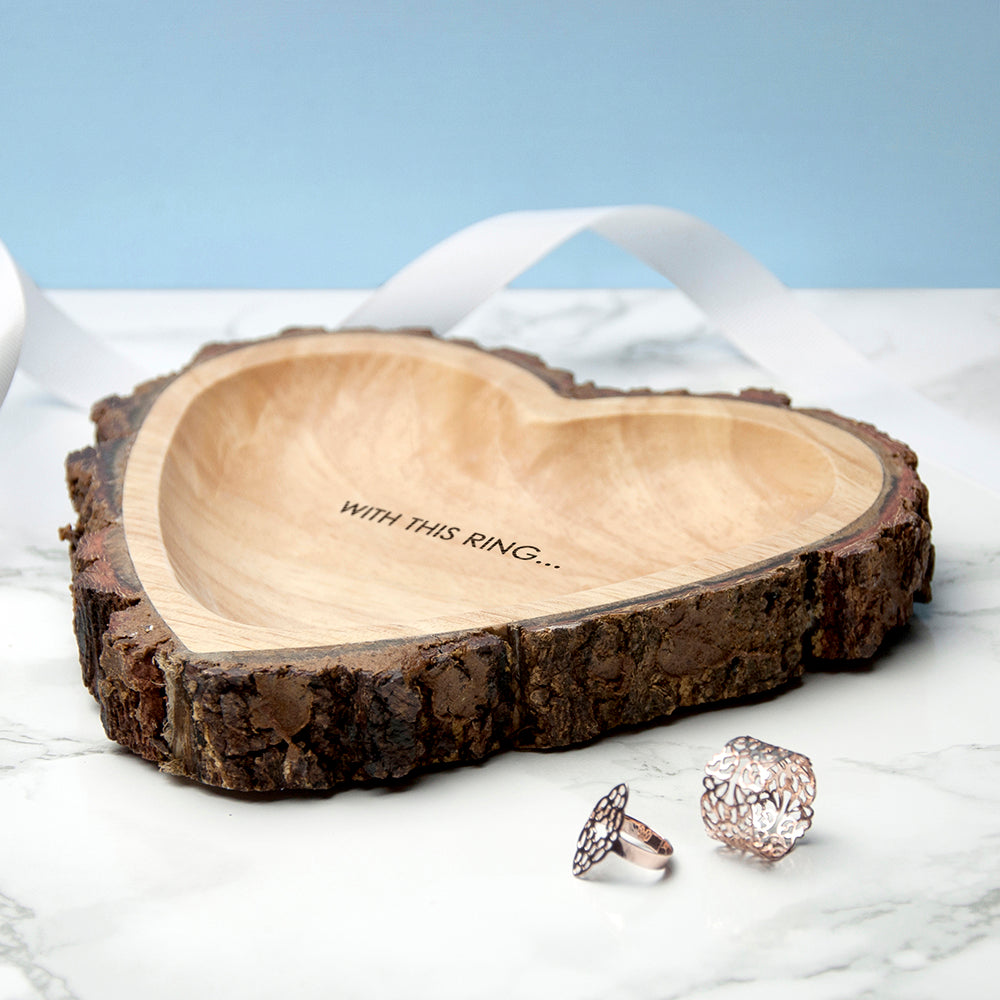 Personalised Rustic Carved Wooden Heart Trinket Dish