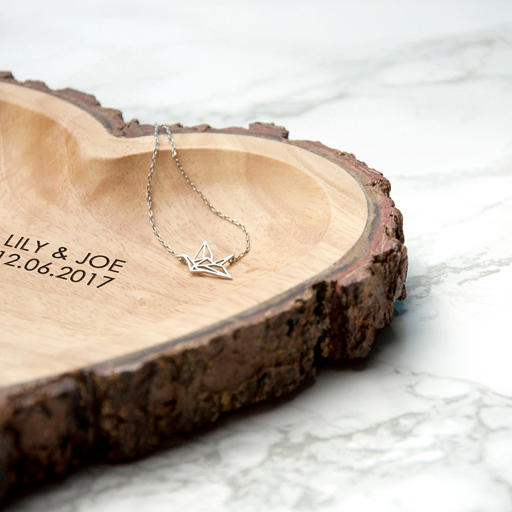 Personalised Rustic Carved Wooden Heart Trinket Dish