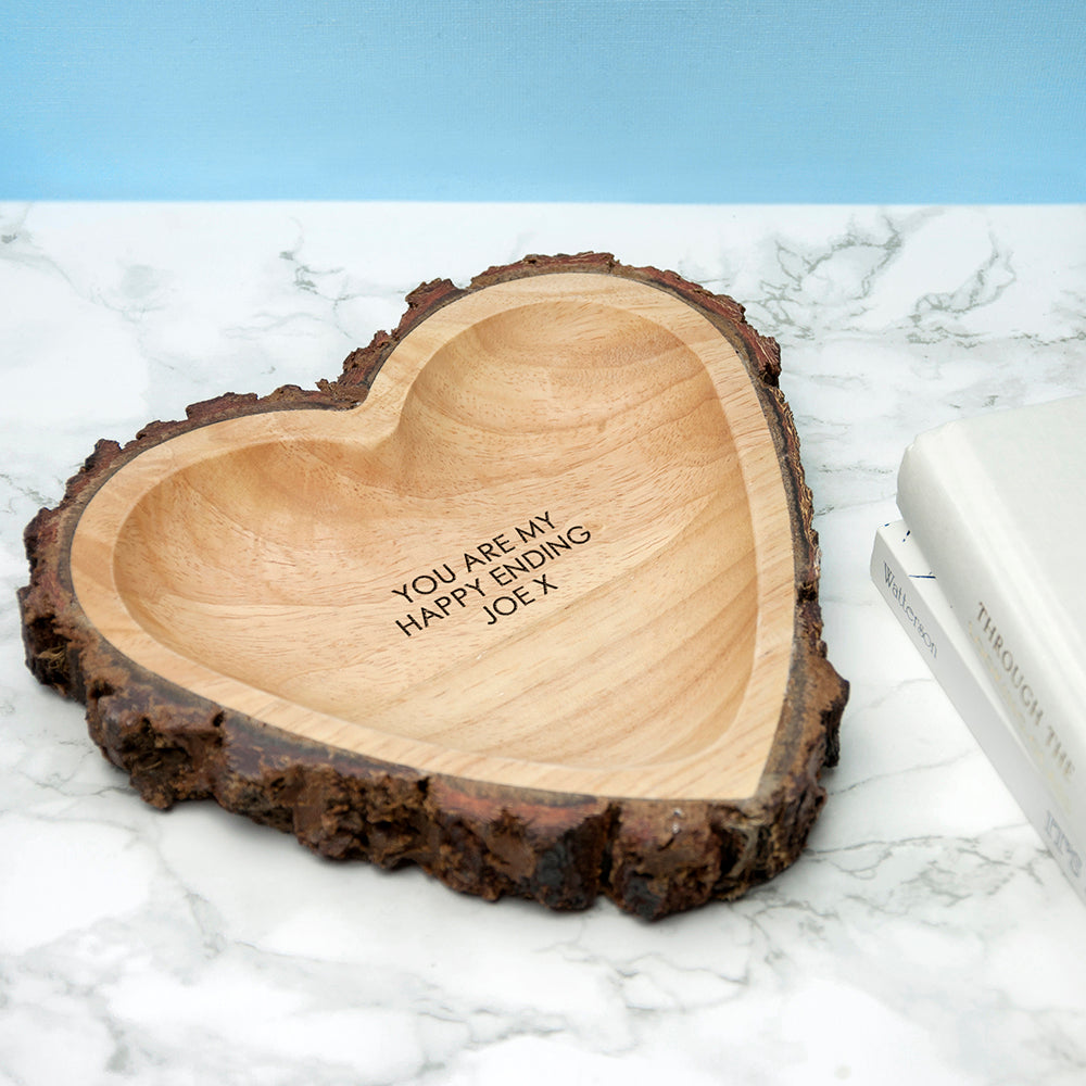 Personalised Rustic Carved Wooden Heart Trinket Dish