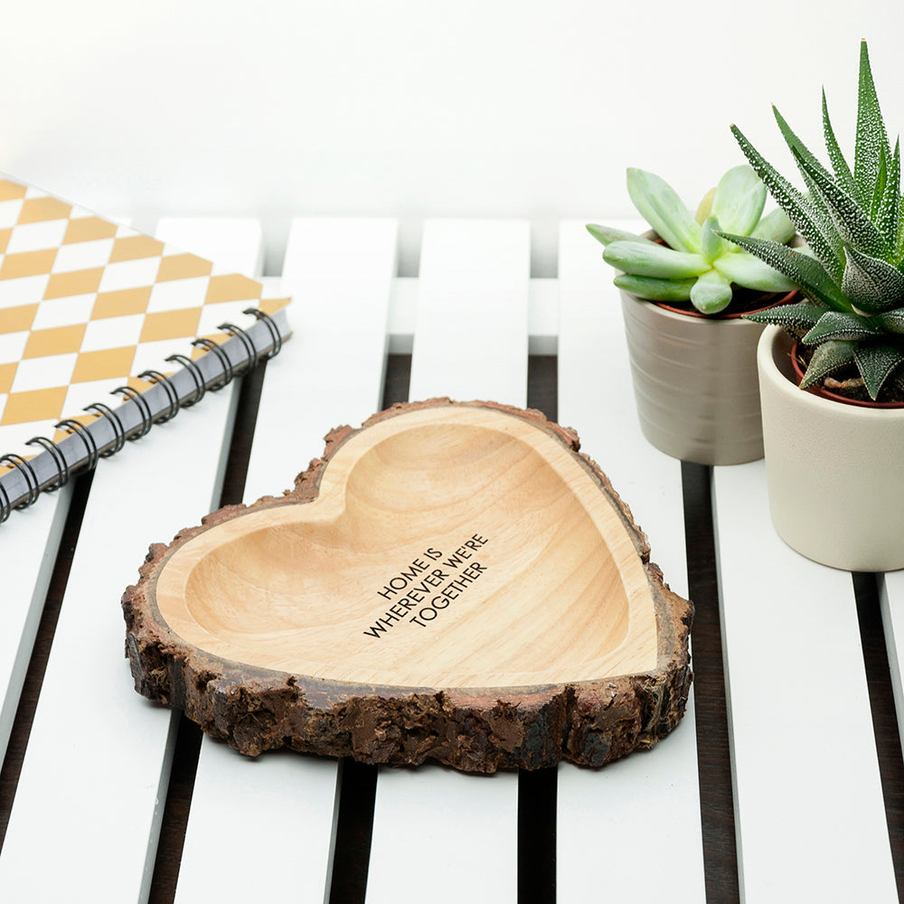 Personalised Rustic Carved Wooden Heart Trinket Dish