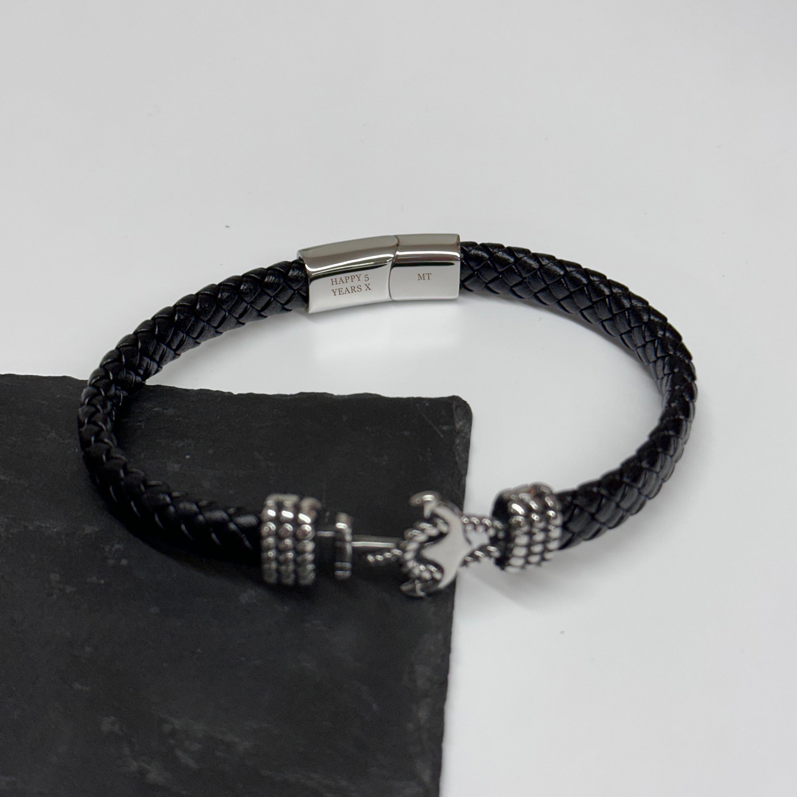 Personalised Personalised Men's Woven Leather Anchor Bracelet