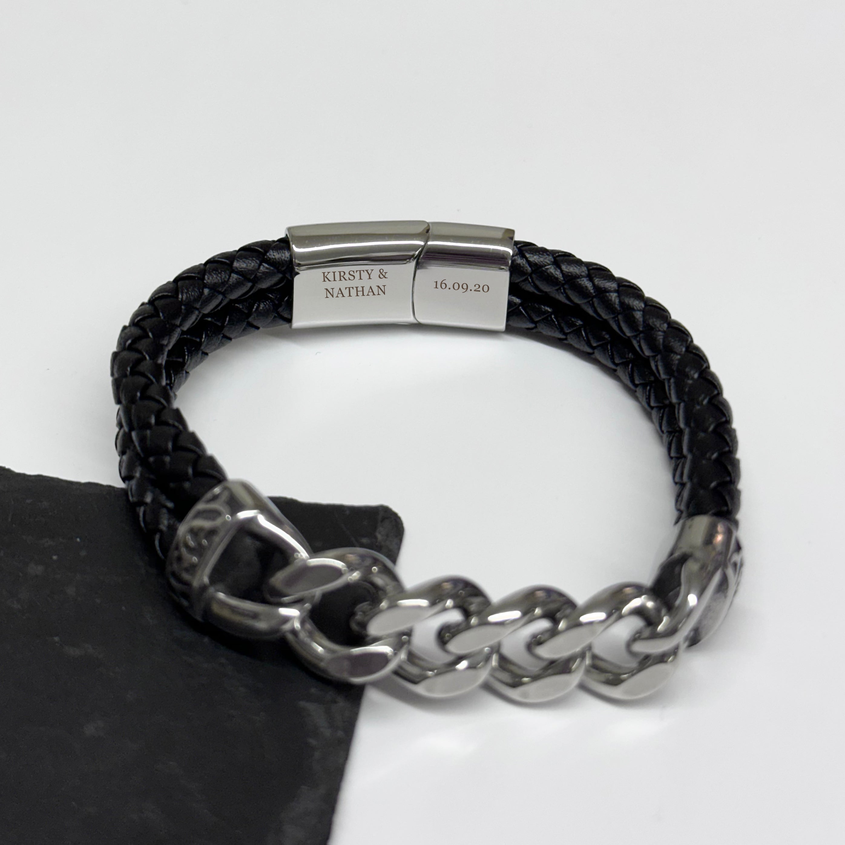 Personalised Personalised Men's Eternal Love Chain Leather Bracelet