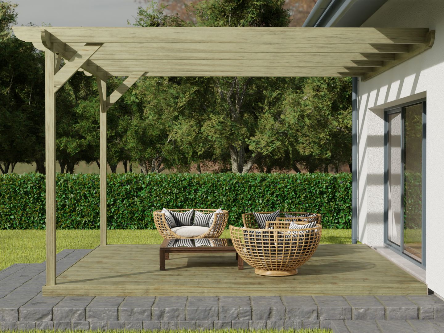 Wall Mounted Pergola and Decking Kit Corbel Design