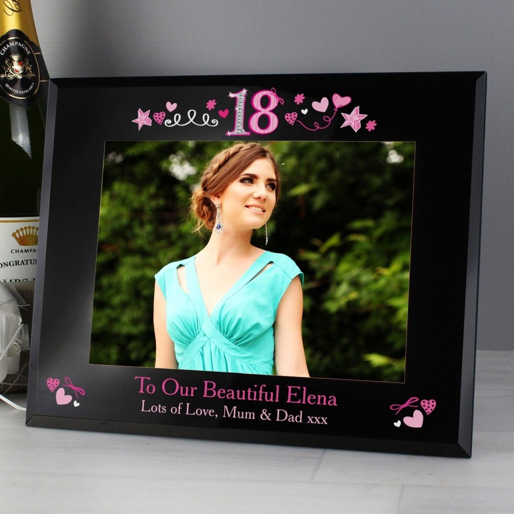 Personalised 18th Birthday Black Glass 5x7 Inch Frame