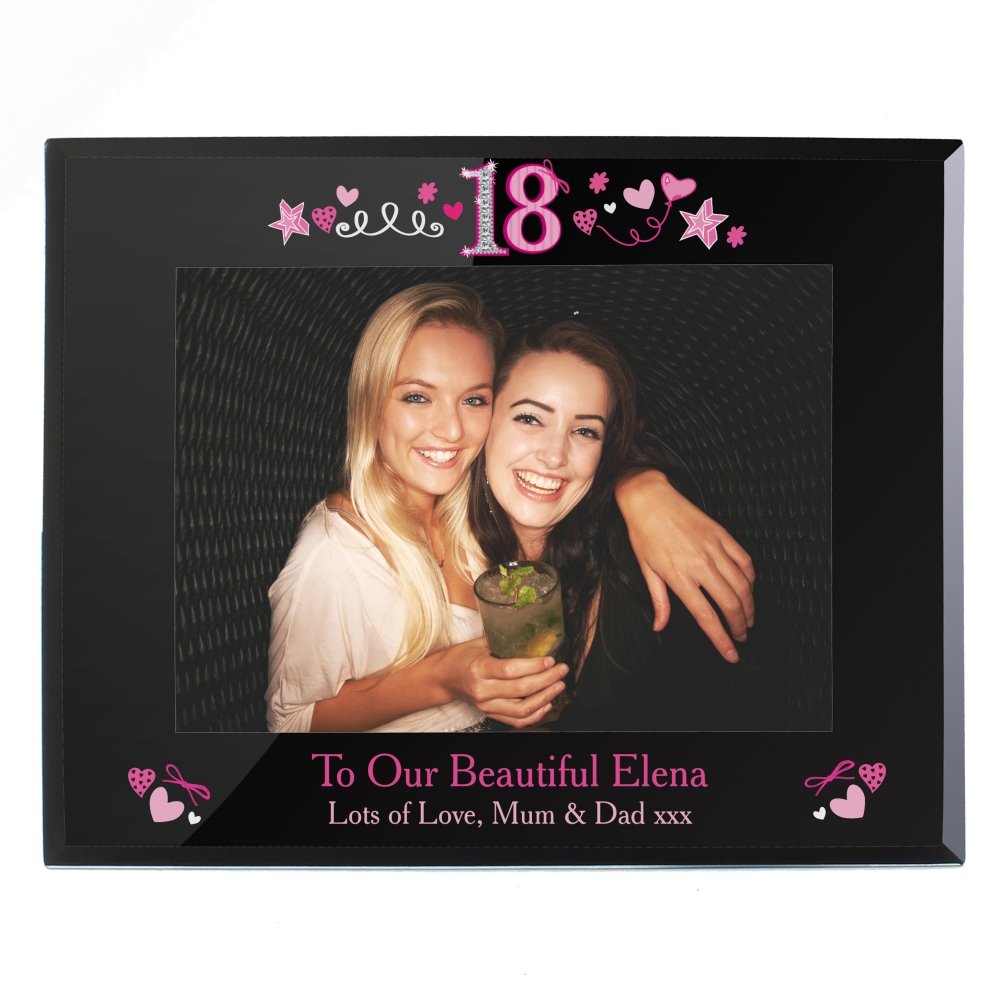 Personalised 18th Birthday Black Glass 5x7 Inch Frame