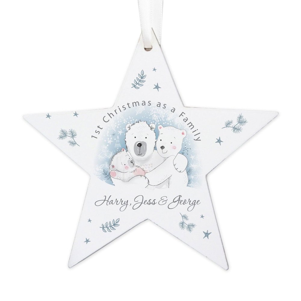 Personalised 1st Christmas As A Family Wooden Star Decoration