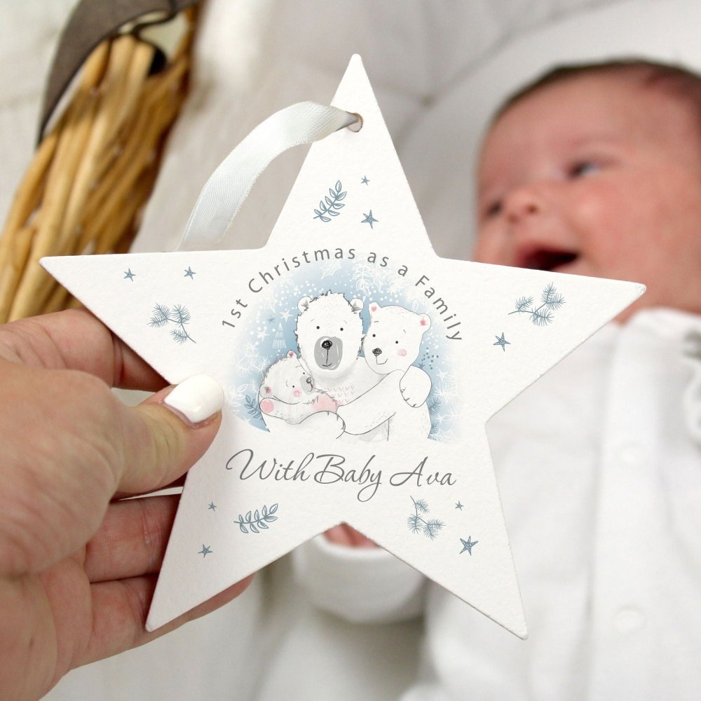 Personalised 1st Christmas As A Family Wooden Star Decoration