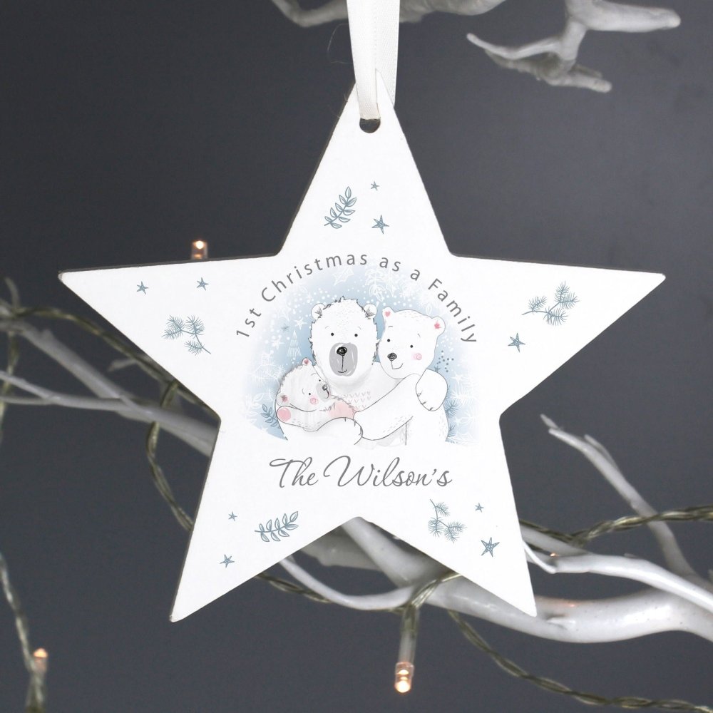 Personalised 1st Christmas As A Family Wooden Star Decoration