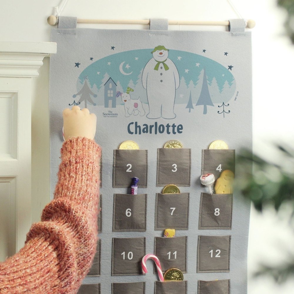 Personalised 2026 The Snowman And The Snowdog Advent Calendar In Silver Grey