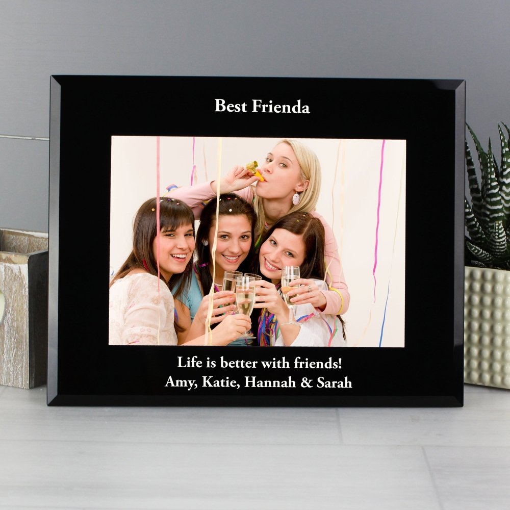 Personalised 5x7 Inch Landscape Black Glass Photo Frame