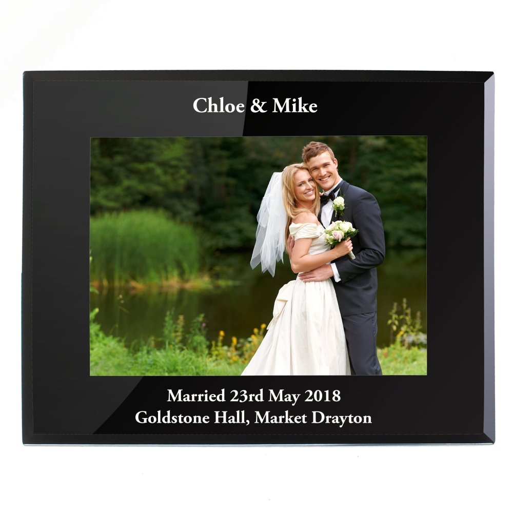 Personalised 5x7 Inch Landscape Black Glass Photo Frame