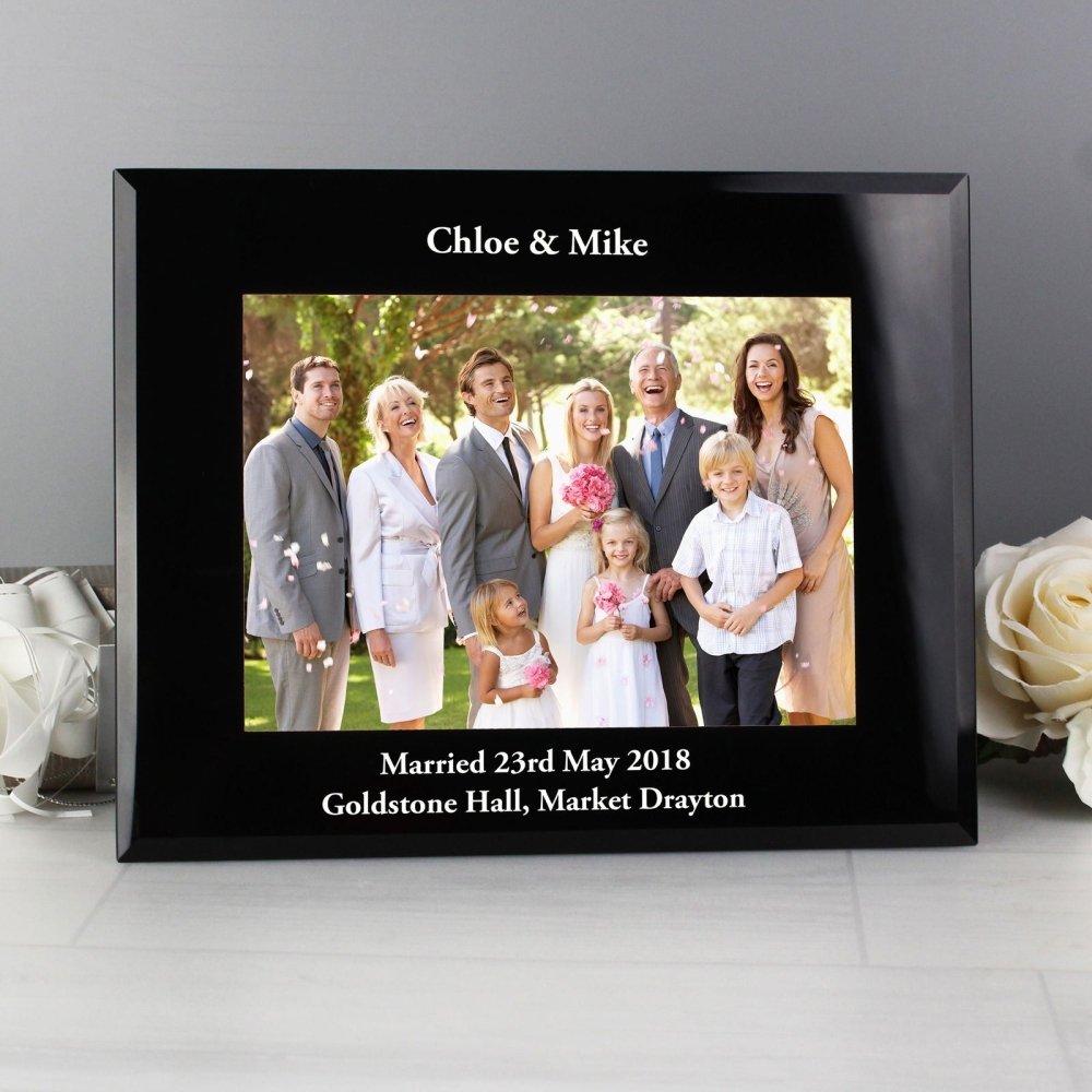 Personalised 5x7 Inch Landscape Black Glass Photo Frame