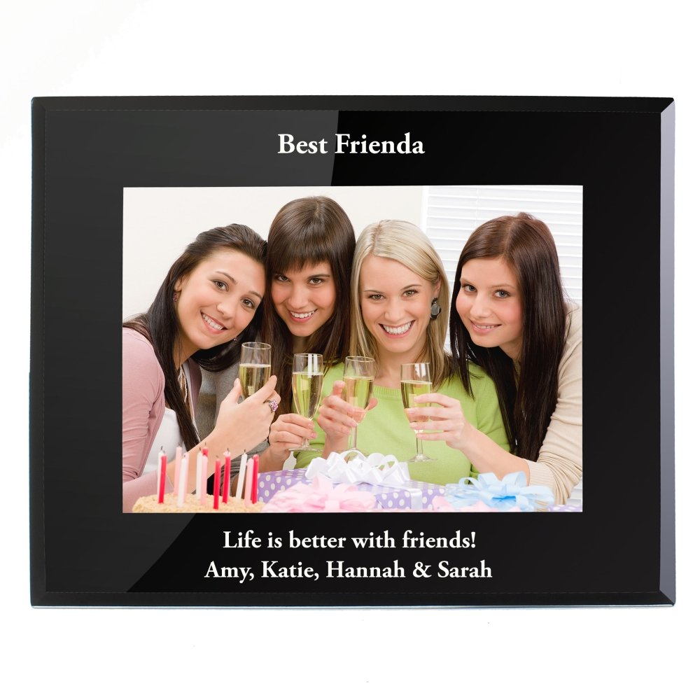 Personalised 7x5 Inch Landscape Black Glass Photo Frame