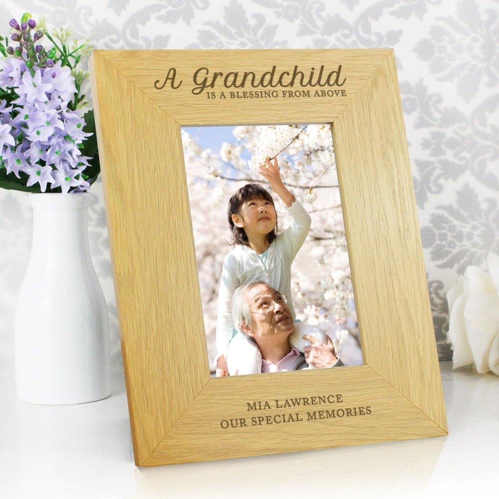 Personalised A Grandchild Is A Blessing 6x4 Inch Oak Finish Photo Frame