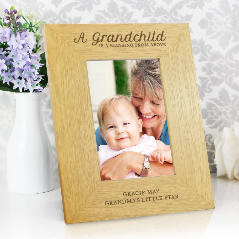 Personalised A Grandchild Is A Blessing 6x4 Inch Oak Finish Photo Frame