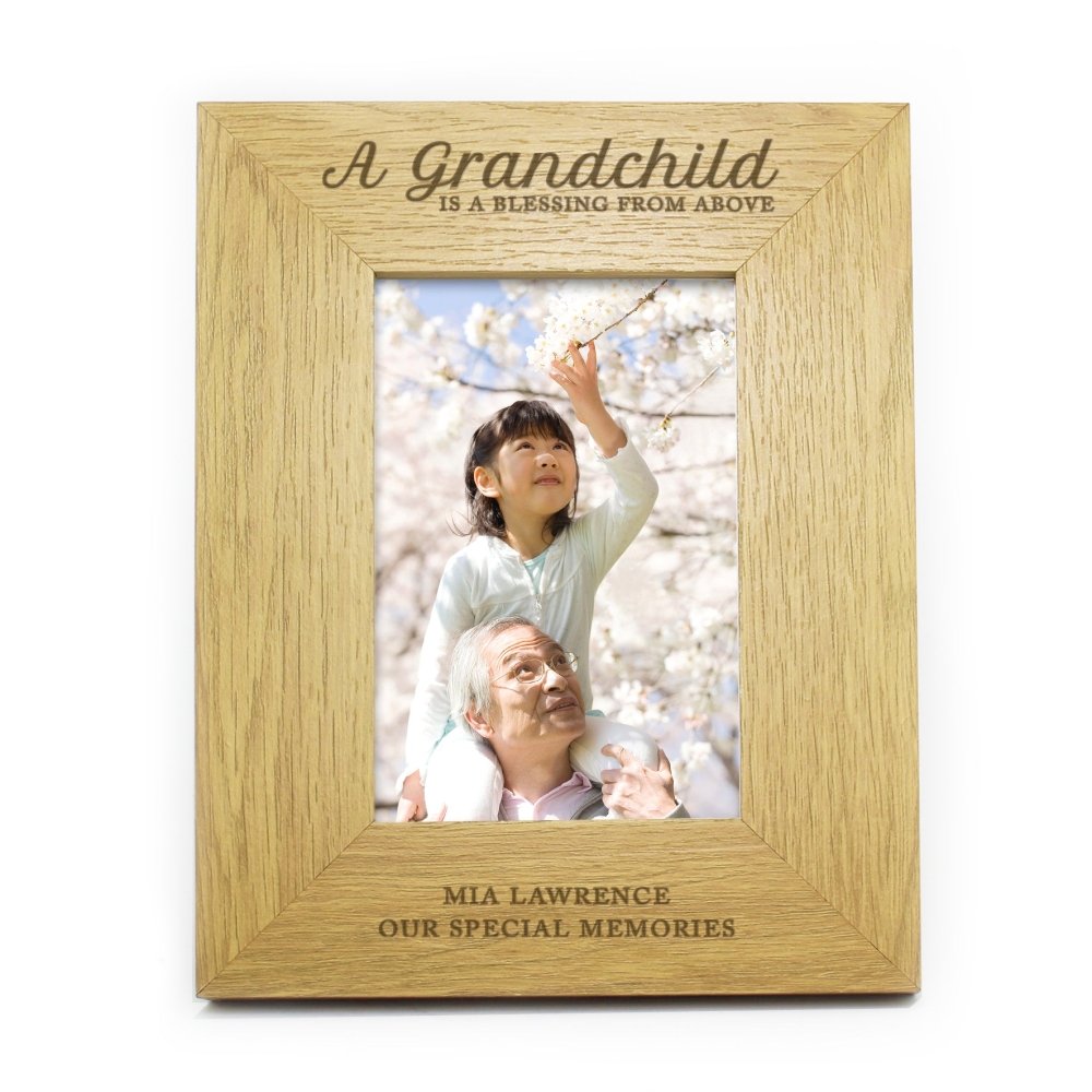 Personalised A Grandchild Is A Blessing 6x4 Inch Oak Finish Photo Frame