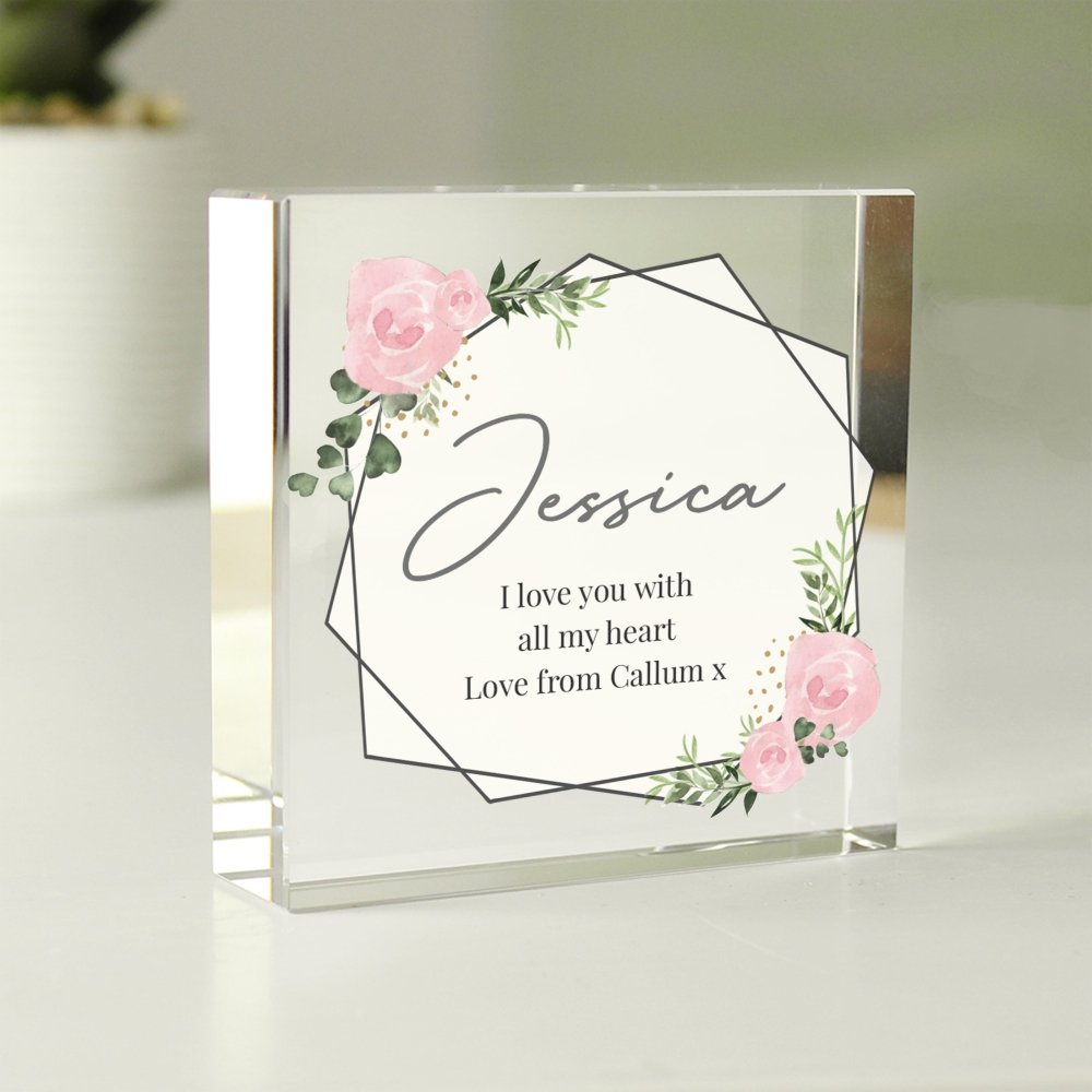 Personalised Abstract Rose Large Crystal Token