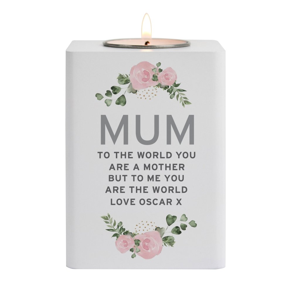 Personalised Abstract Rose White Wooden Tea Light Holder