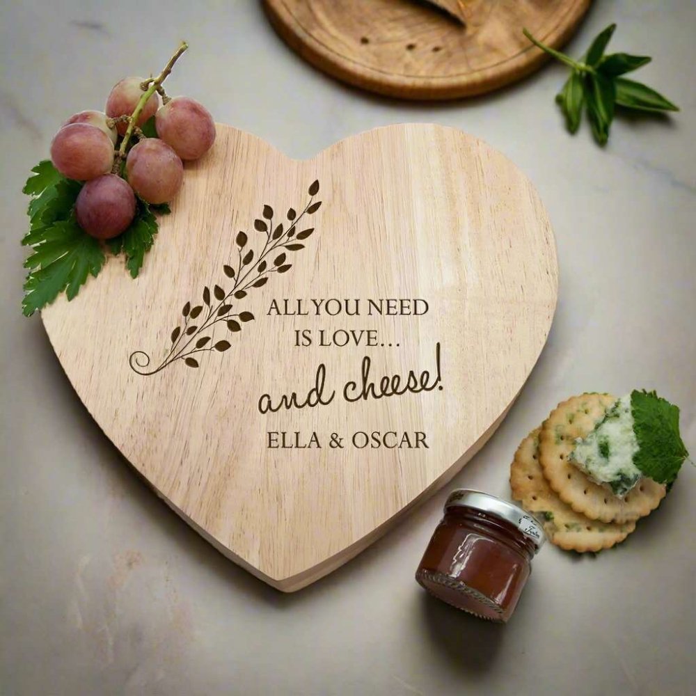 Personalised 'All You Need is Love' Heart Cheese Board