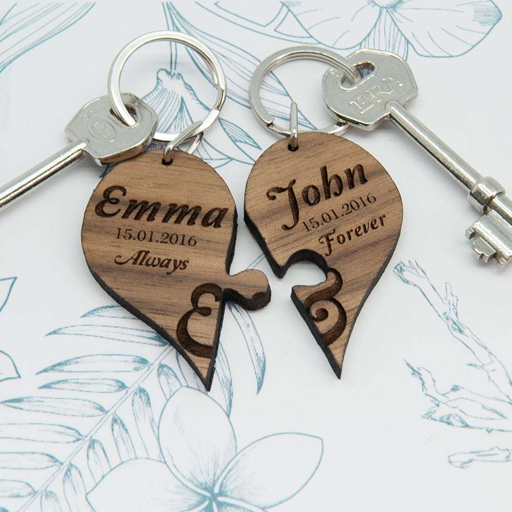 Personalised Always & Forever Couples' Jigsaw Keyrings