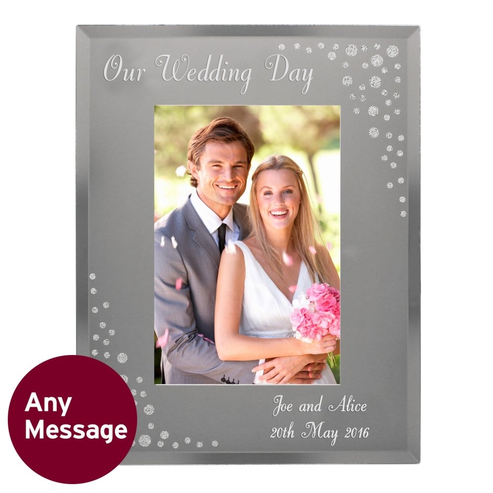 Personalised Any Message 4x6 Inch Diamante Glass Photo Frame