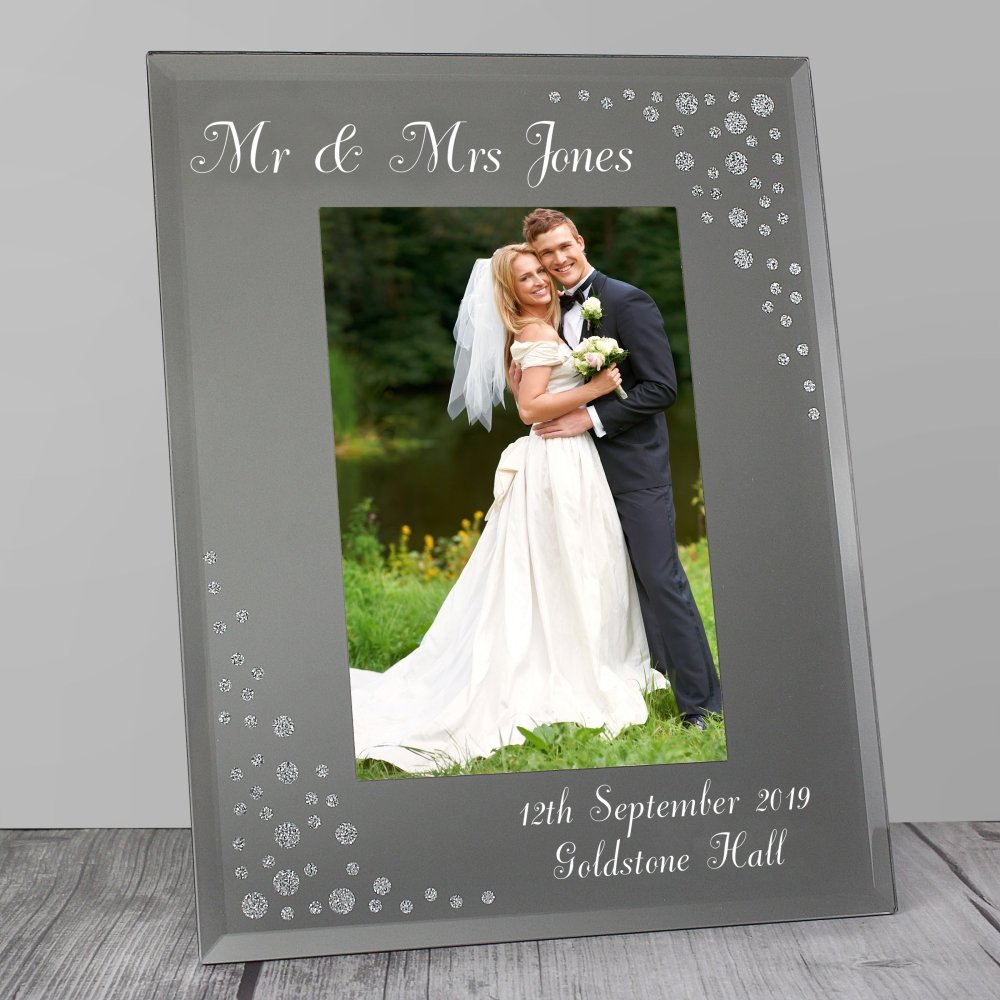 Personalised Any Message 4x6 Inch Diamante Glass Photo Frame