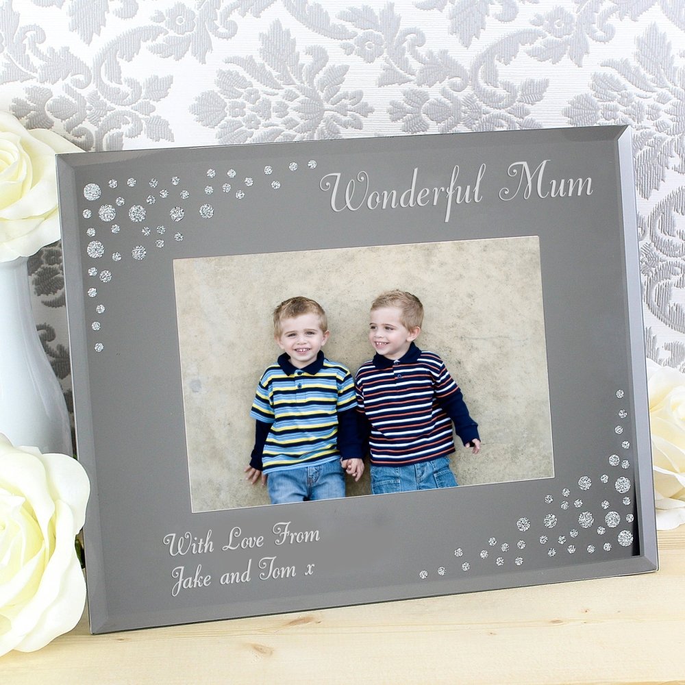 Personalised Any Message 6x4 Inch Landscape Diamante Glass Photo Frame