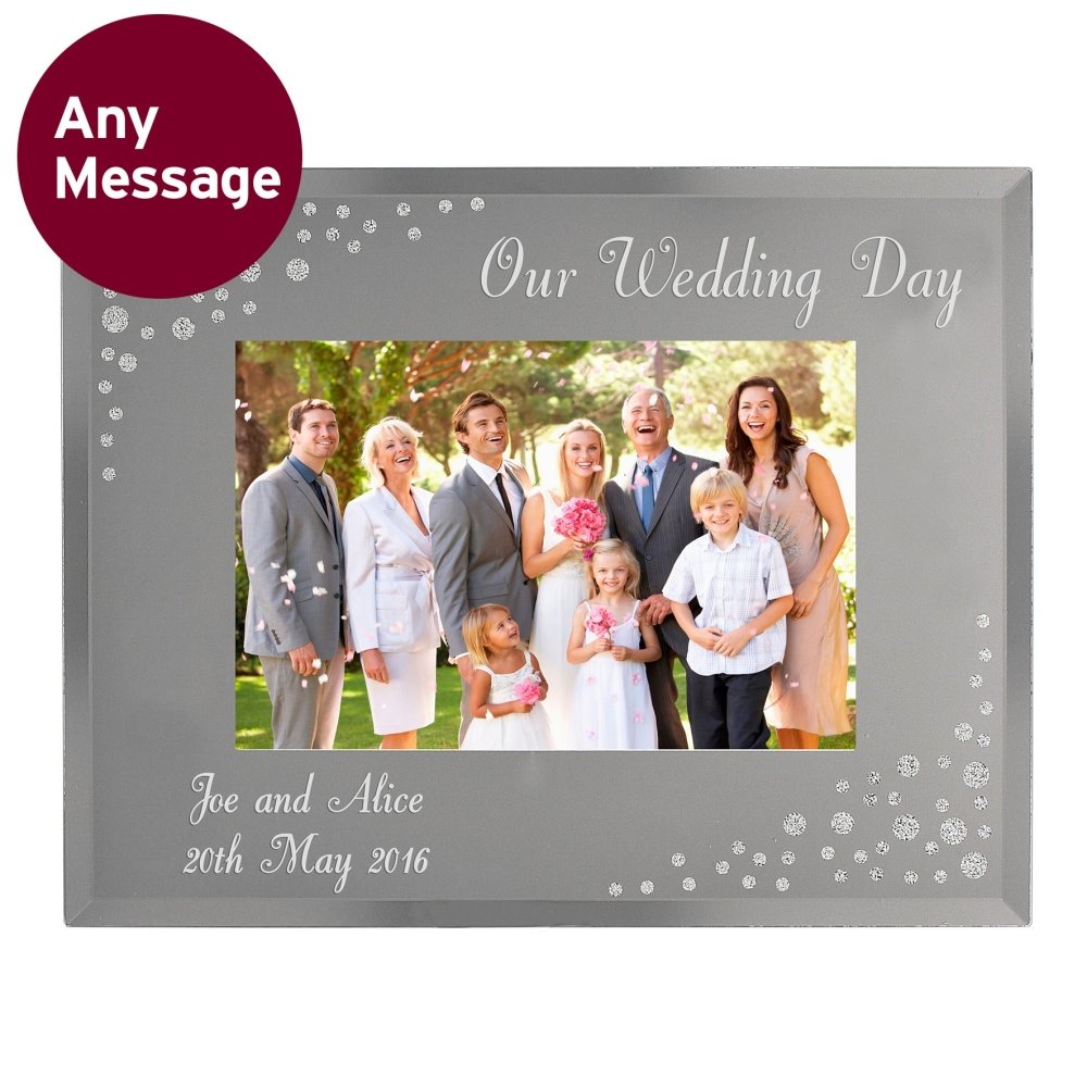 Personalised Any Message 6x4 Inch Landscape Diamante Glass Photo Frame