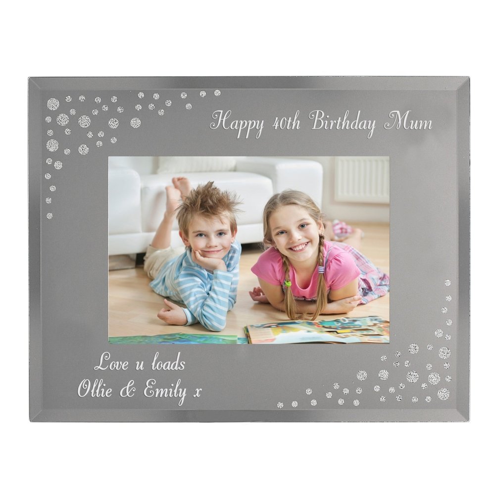 Personalised Any Message 6x4 Inch Landscape Diamante Glass Photo Frame