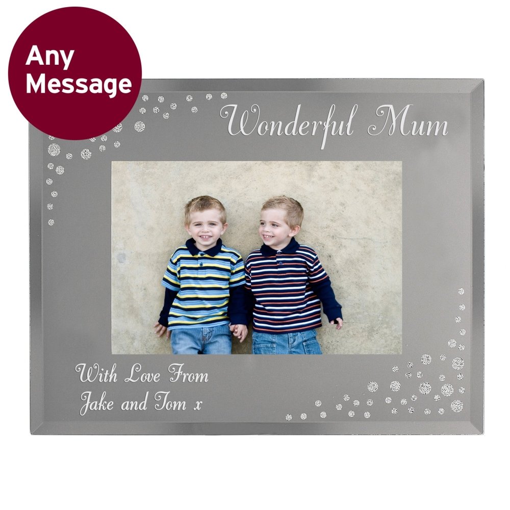 Personalised Any Message 6x4 Inch Landscape Diamante Glass Photo Frame