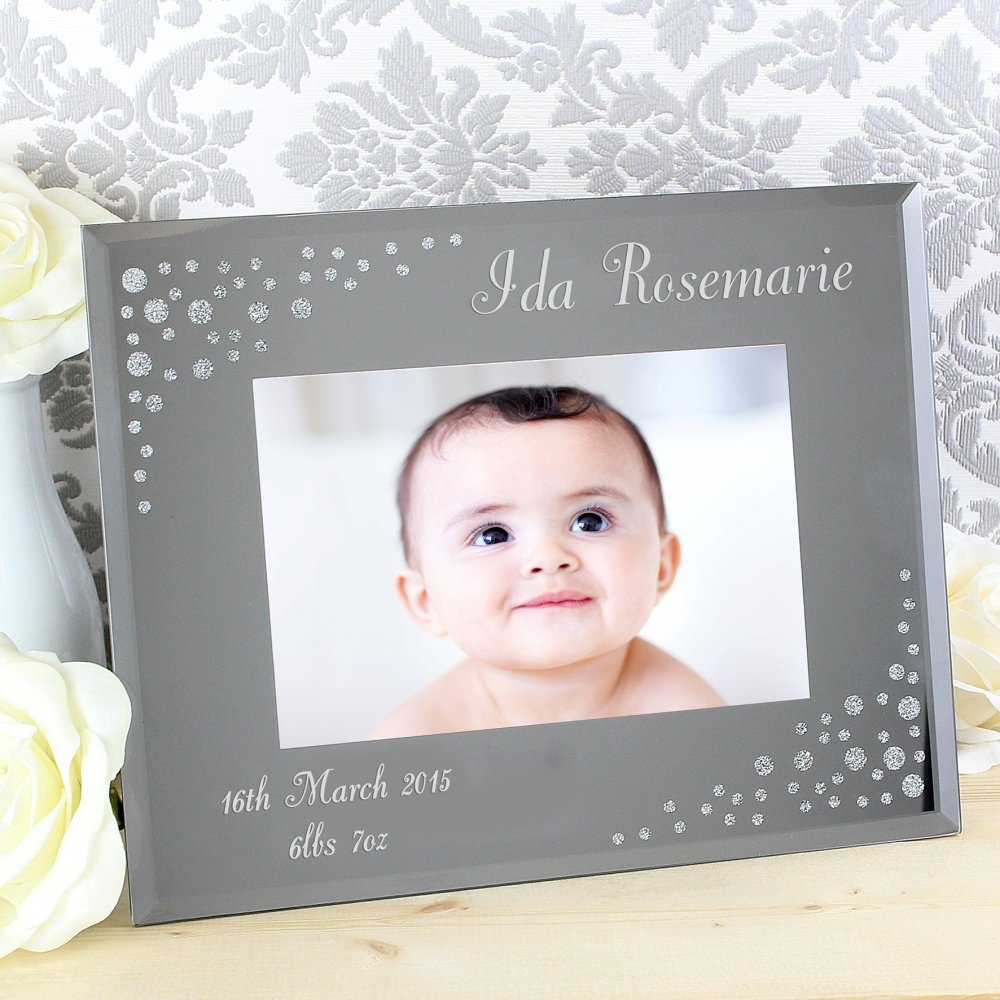 Personalised Any Message 6x4 Inch Landscape Diamante Glass Photo Frame