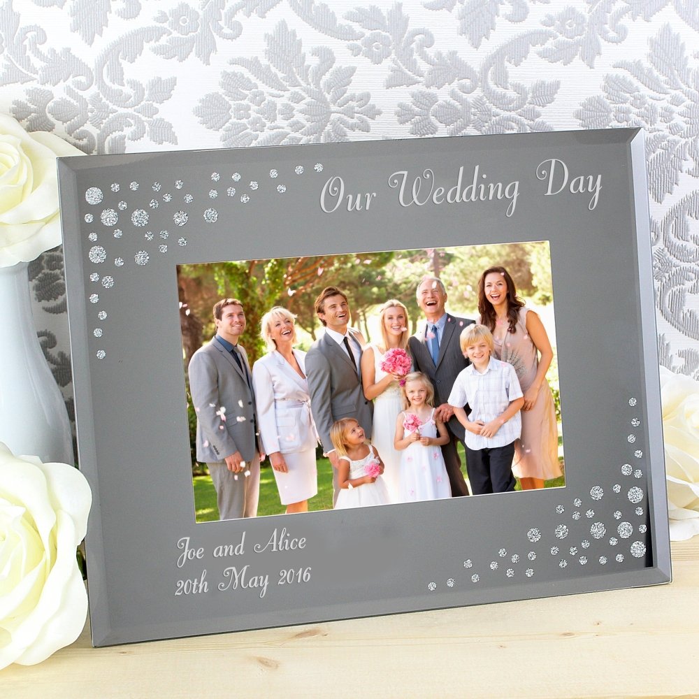 Personalised Any Message 6x4 Inch Landscape Diamante Glass Photo Frame
