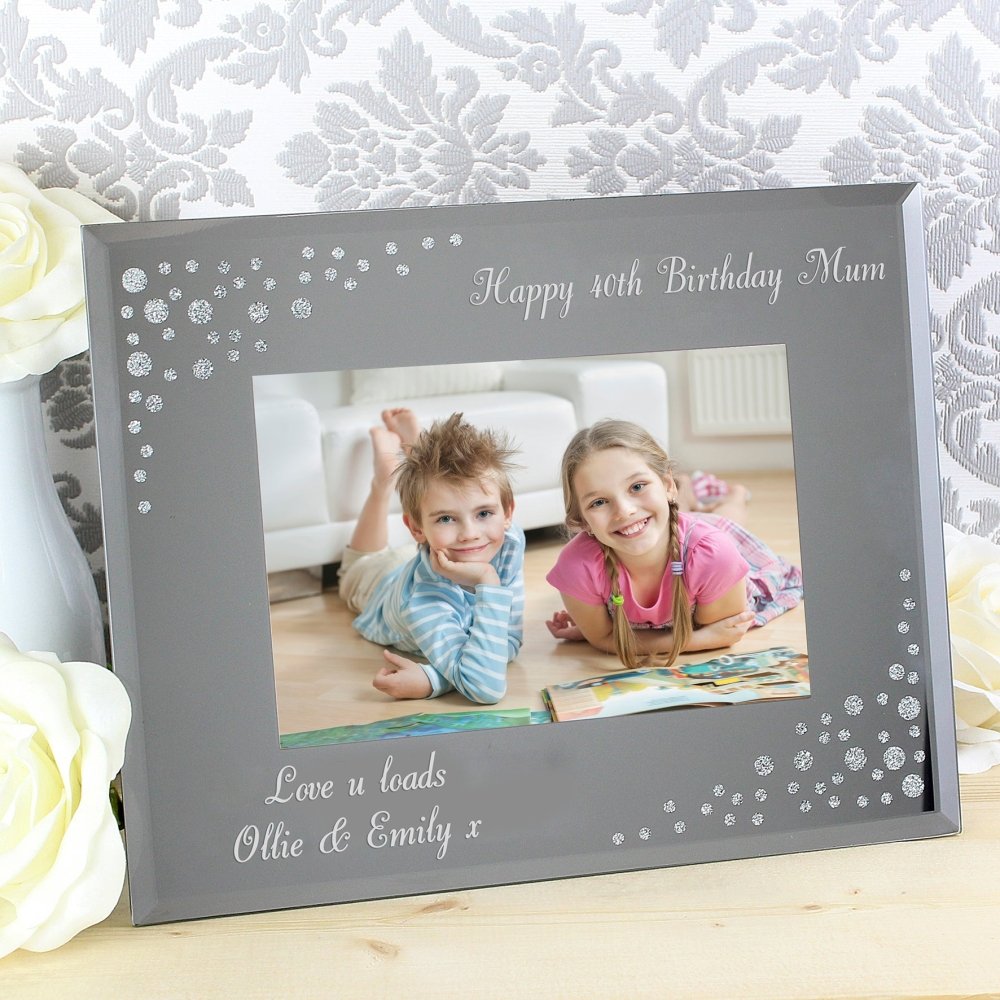 Personalised Any Message 6x4 Inch Landscape Diamante Glass Photo Frame