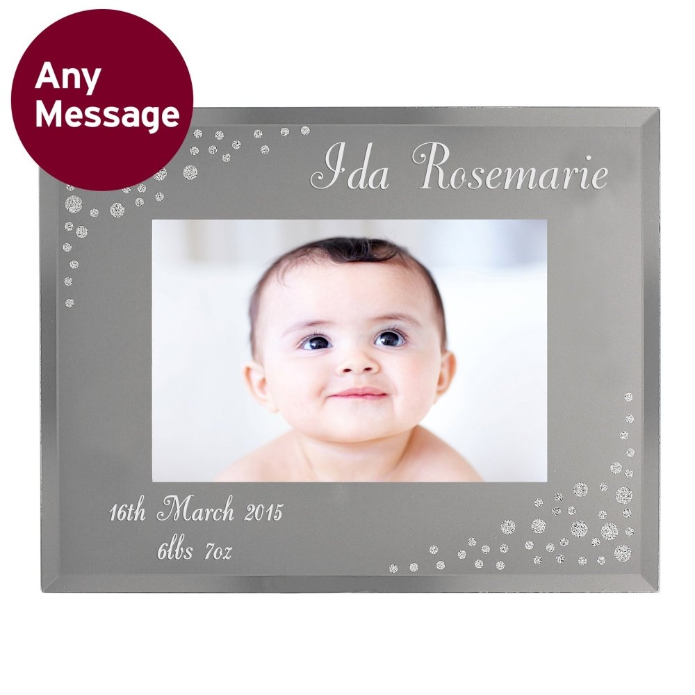 Personalised Any Message 6x4 Inch Landscape Diamante Glass Photo Frame