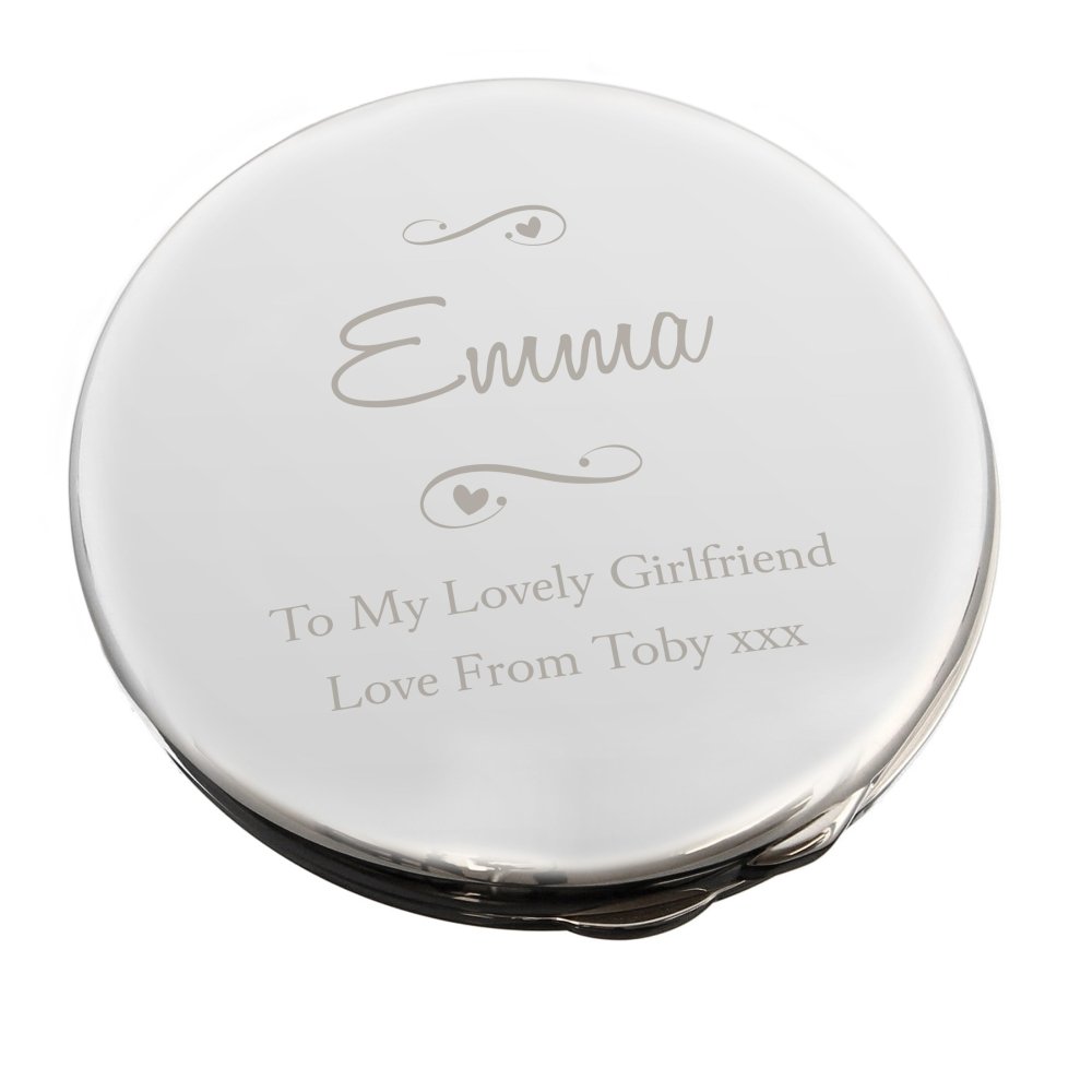 Personalised Any Message Swirls & Hearts Compact Mirror