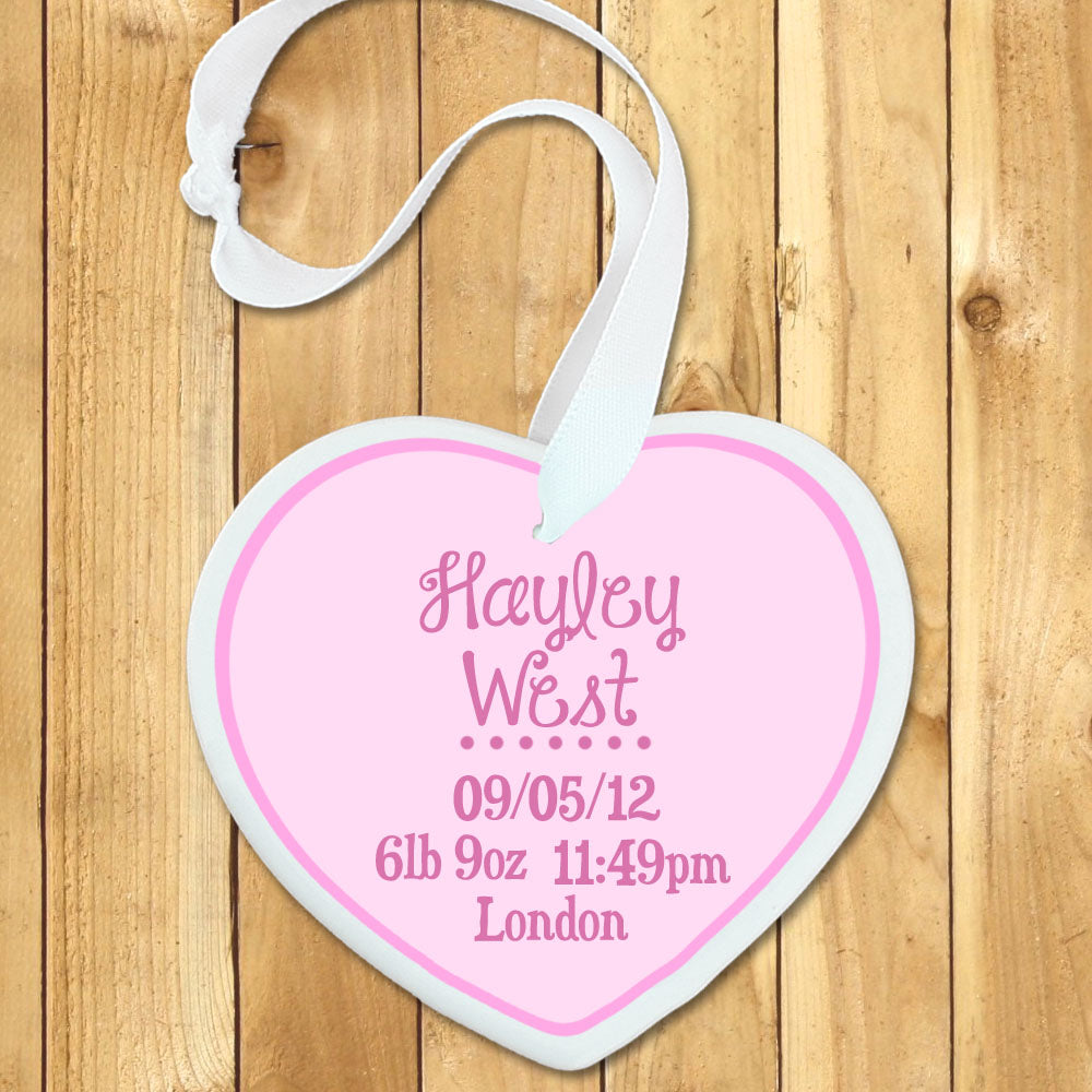 Personalised Personalised Baby Birth Date Heart Keepsake in Pink