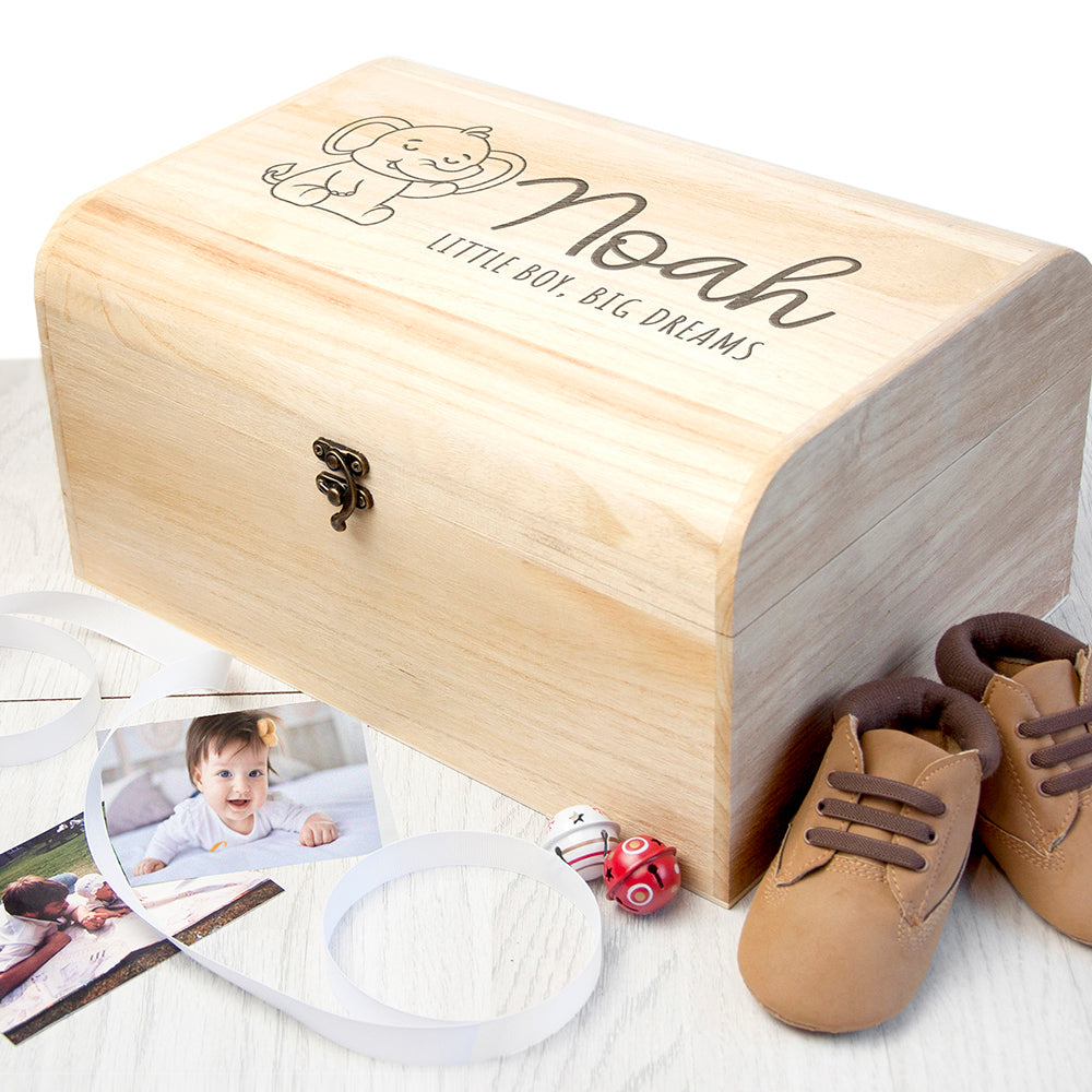 Personalised Personalised Baby Elephant Keepsake Wooden Chest