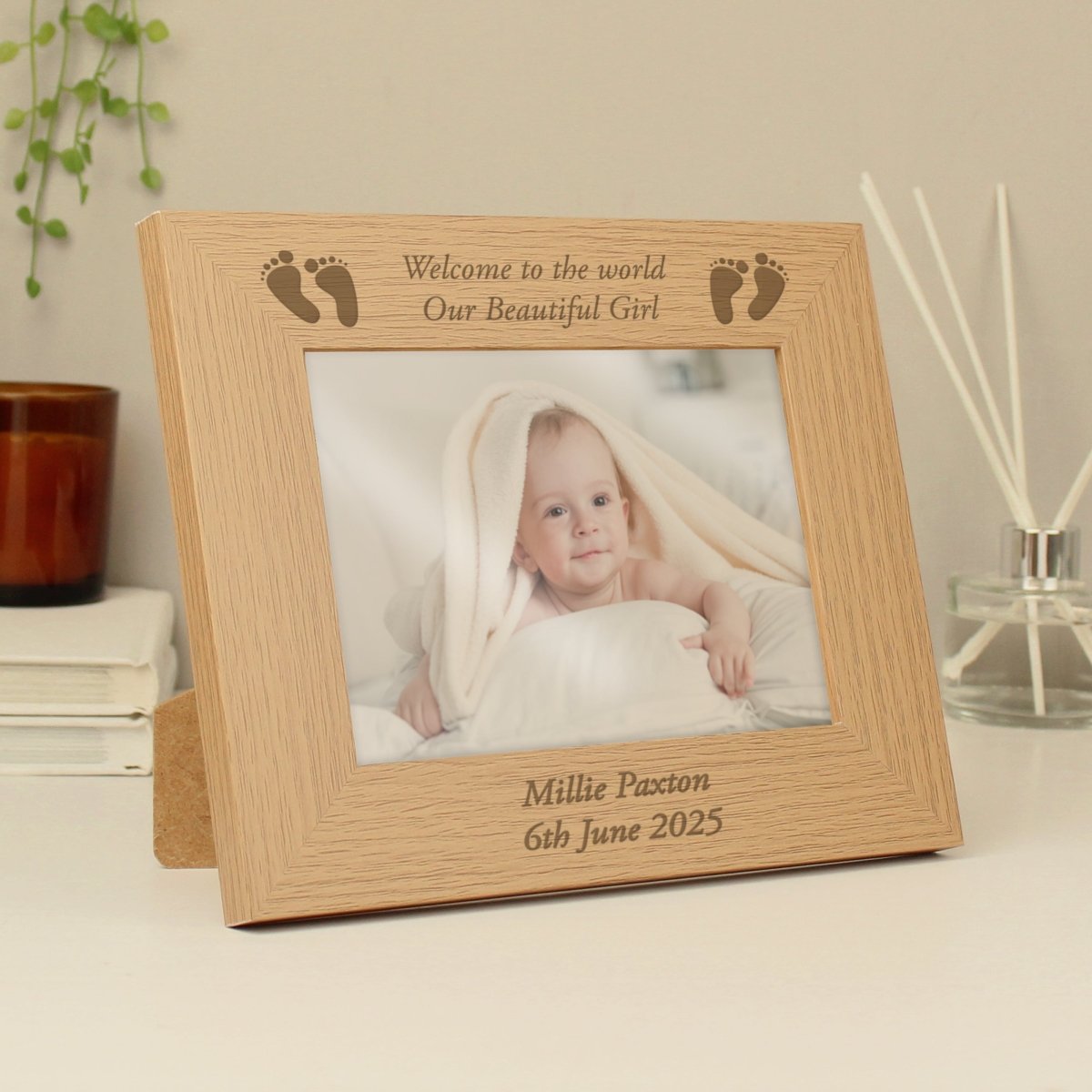 Personalised Baby Feet 7x5 Inch Landscape Wooden Photo Frame
