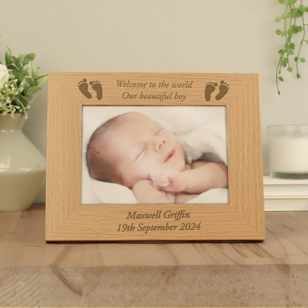 Personalised Baby Feet 7x5 Inch Landscape Wooden Photo Frame