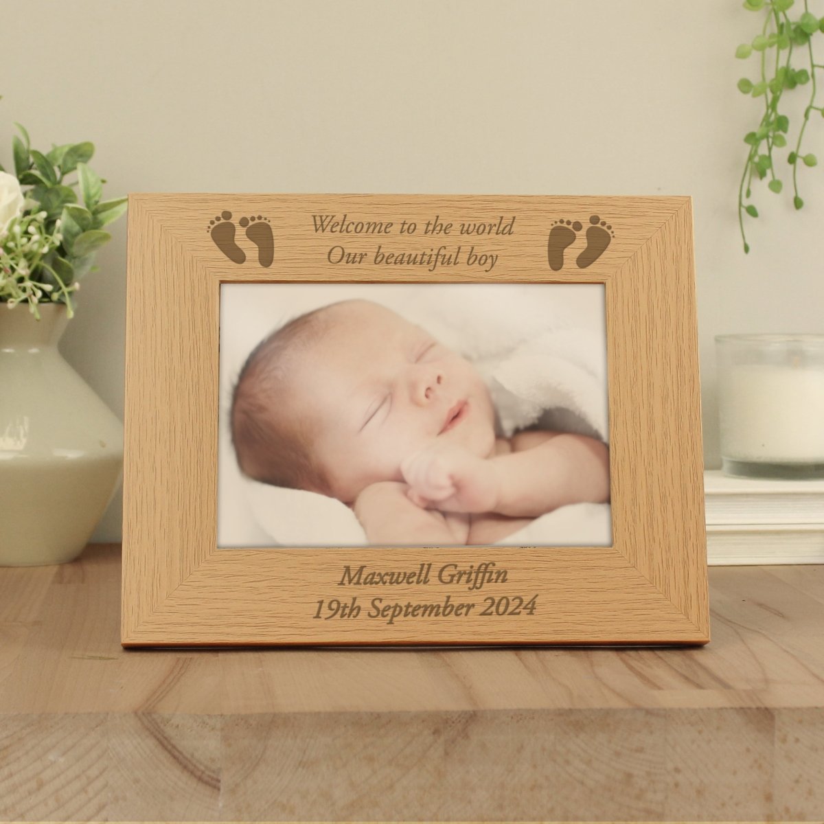 Personalised Baby Feet 7x5 Inch Landscape Wooden Photo Frame